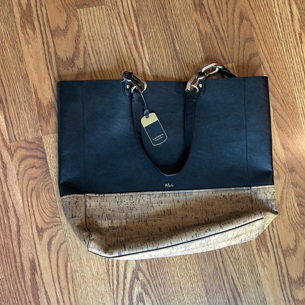 Ralph Lauren Black and Tan Structured Tote